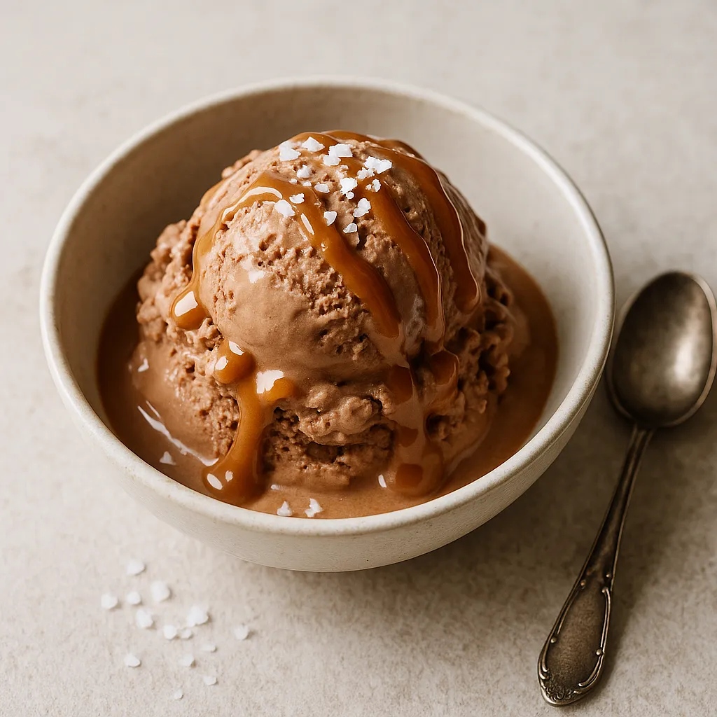 Creamy chocolate ice cream with mascarpone and salted caramel - photo 1