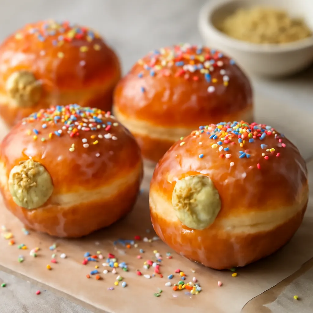 Brioche doughnuts with pistachio-mascarpone cream and glazed topping - photo 1