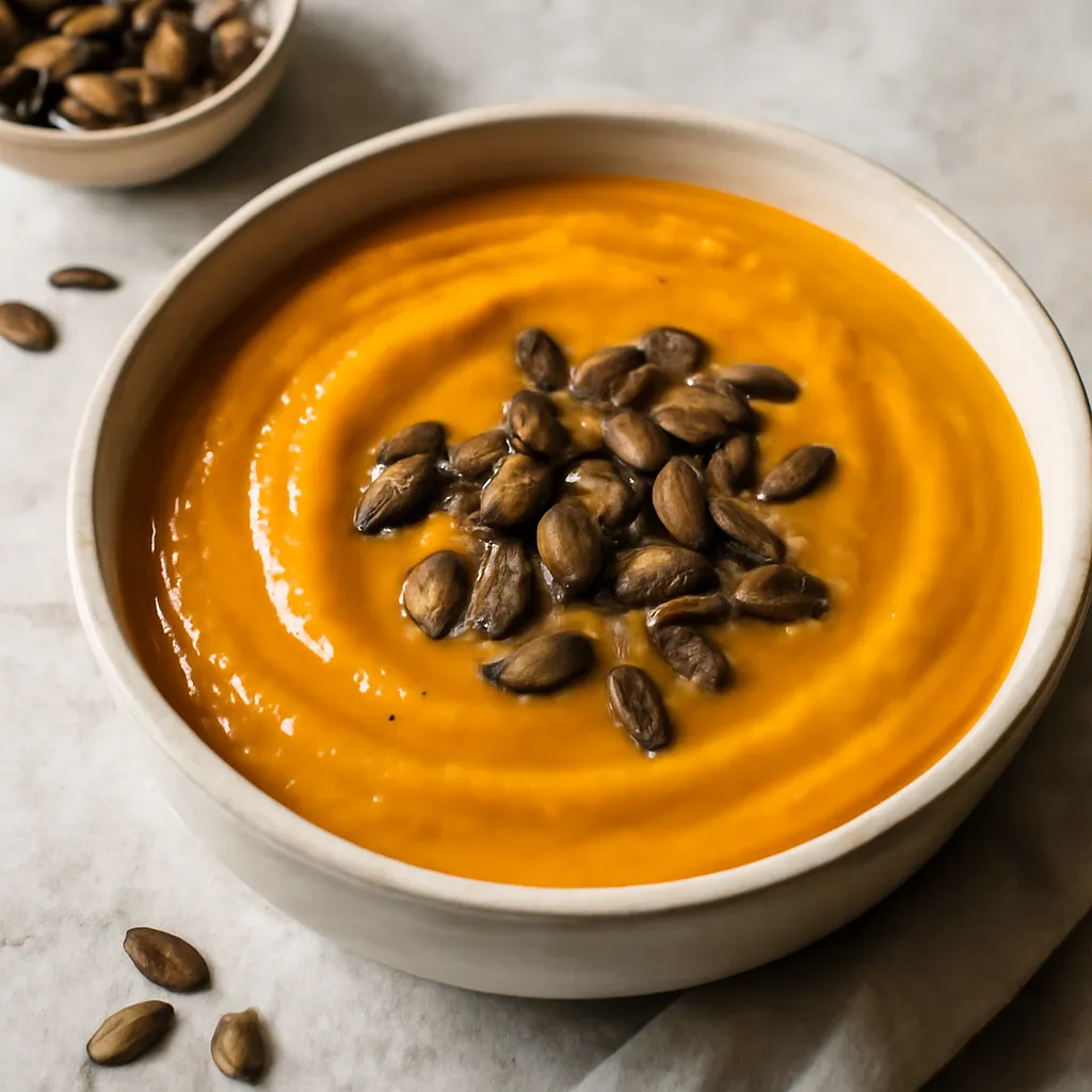 Pumpkin cream soup with roasted seeds - photo 1