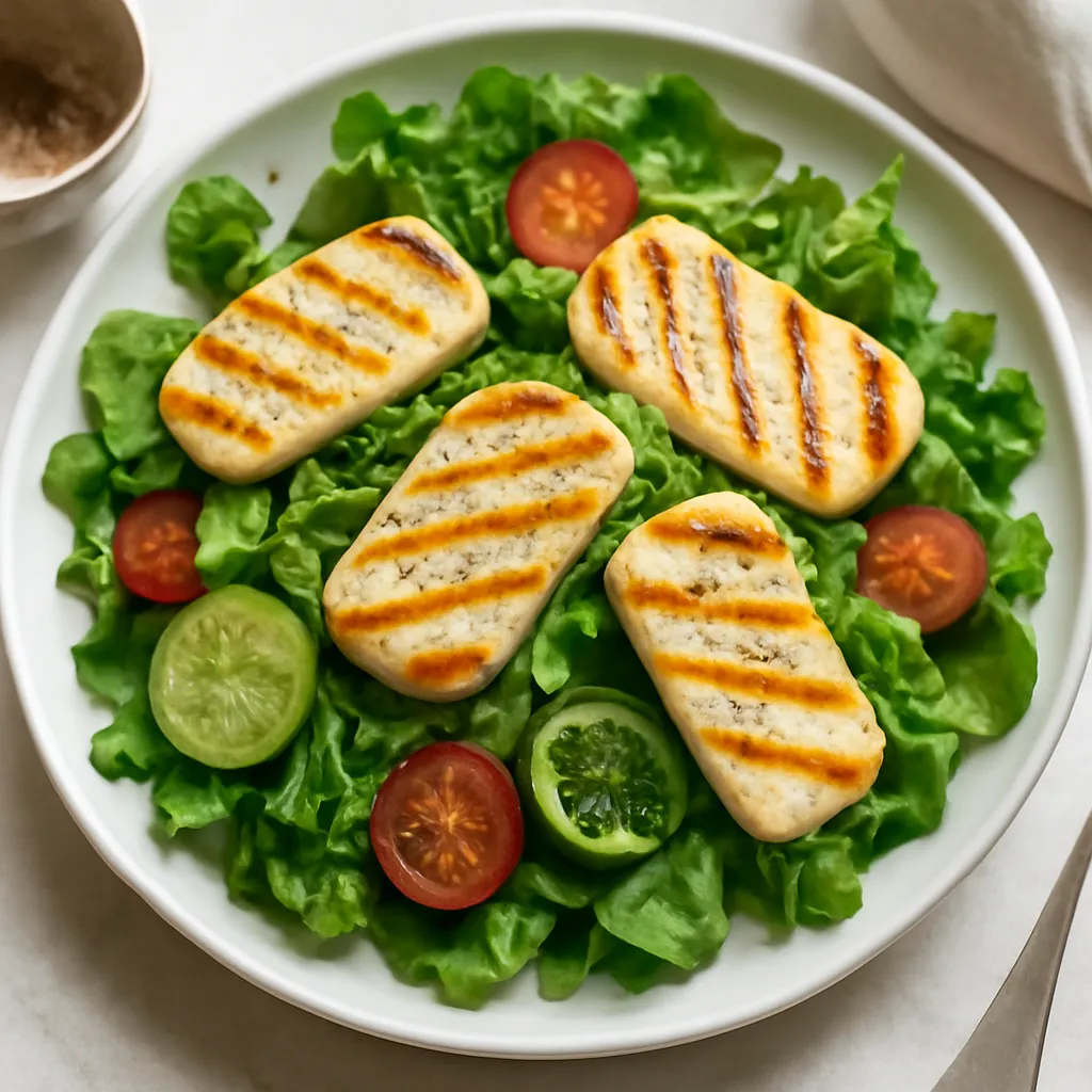 Zielona sałatka z grillowanym serem halloumi - zdjęcie 1