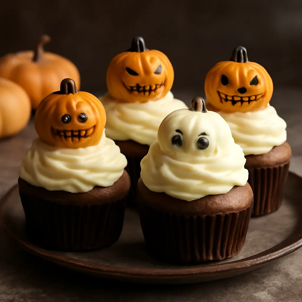 Halloweenowe babeczki 'Dyniowe Potworki' z kremem serowo-maślanym - zdjęcie 1