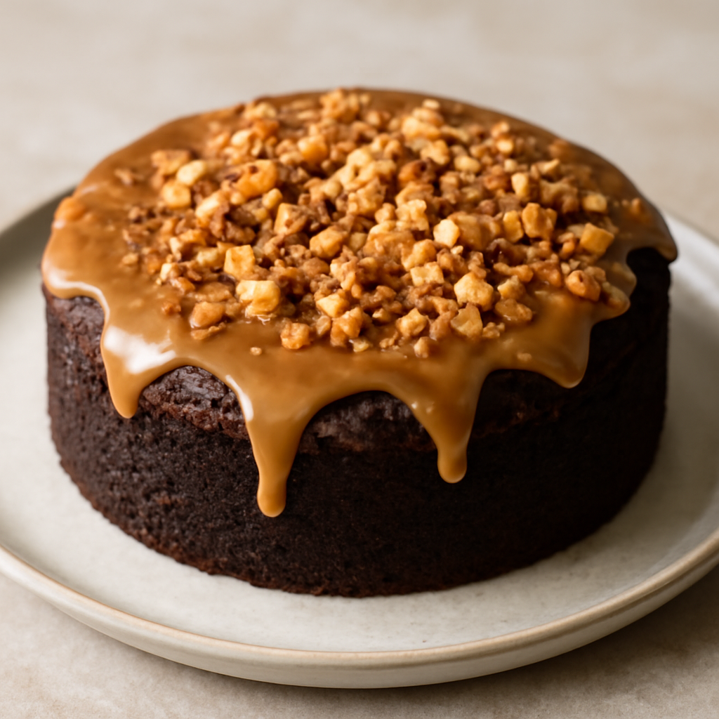 Moist chocolate cake with coffee-butter-salt glaze and almond crumble - photo 1