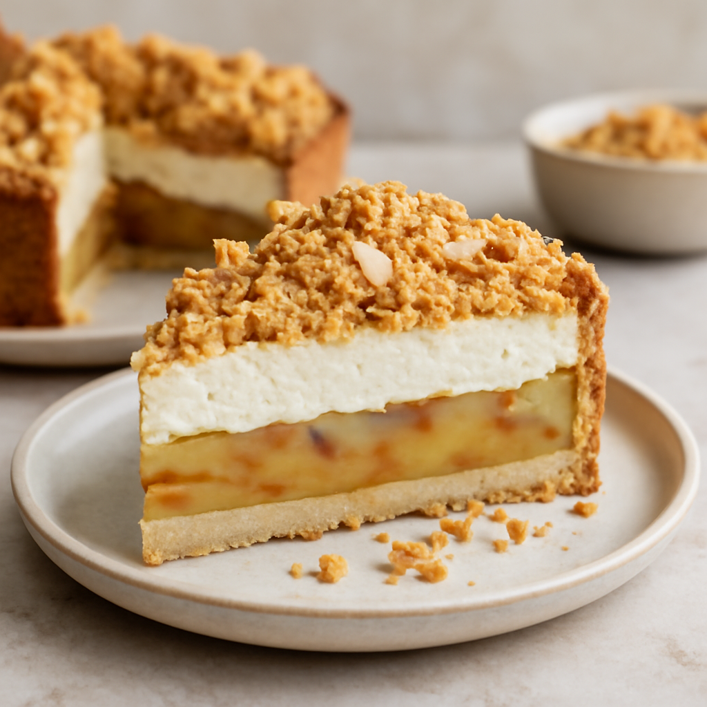 Warstwowa szarlotka Słodki Blog z kremem mascarpone i migdałową kruszonką - zdjęcie 1