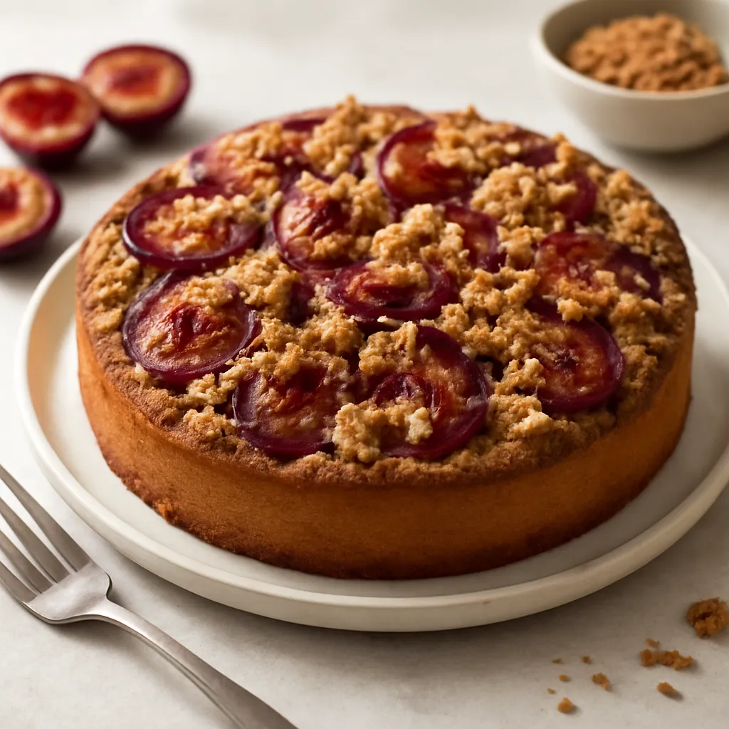 Buttery cake with caramelized plums and vanilla-cinnamon crumble - photo 1