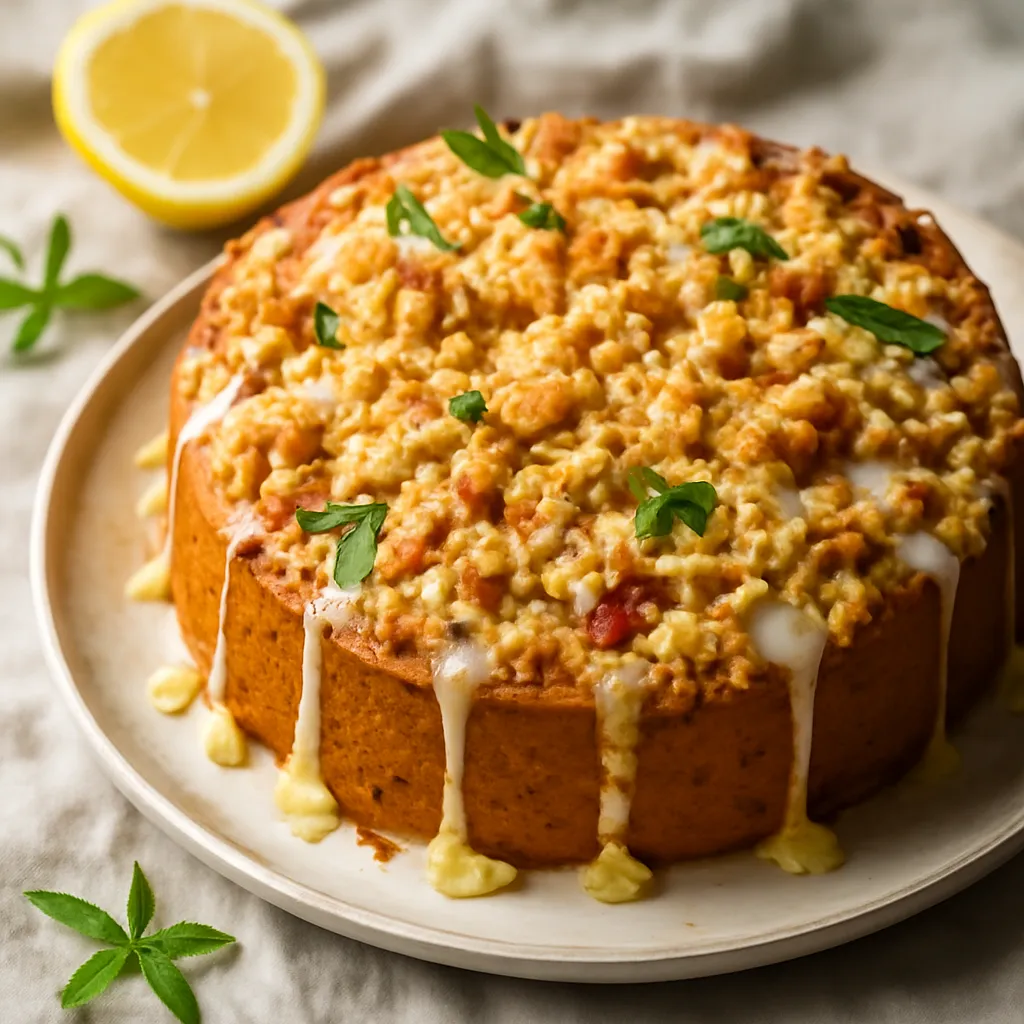 Cytrynowo‑rabarbarowe ciasto ze złocistą kruszonką i lukrem werbenowym - zdjęcie 1