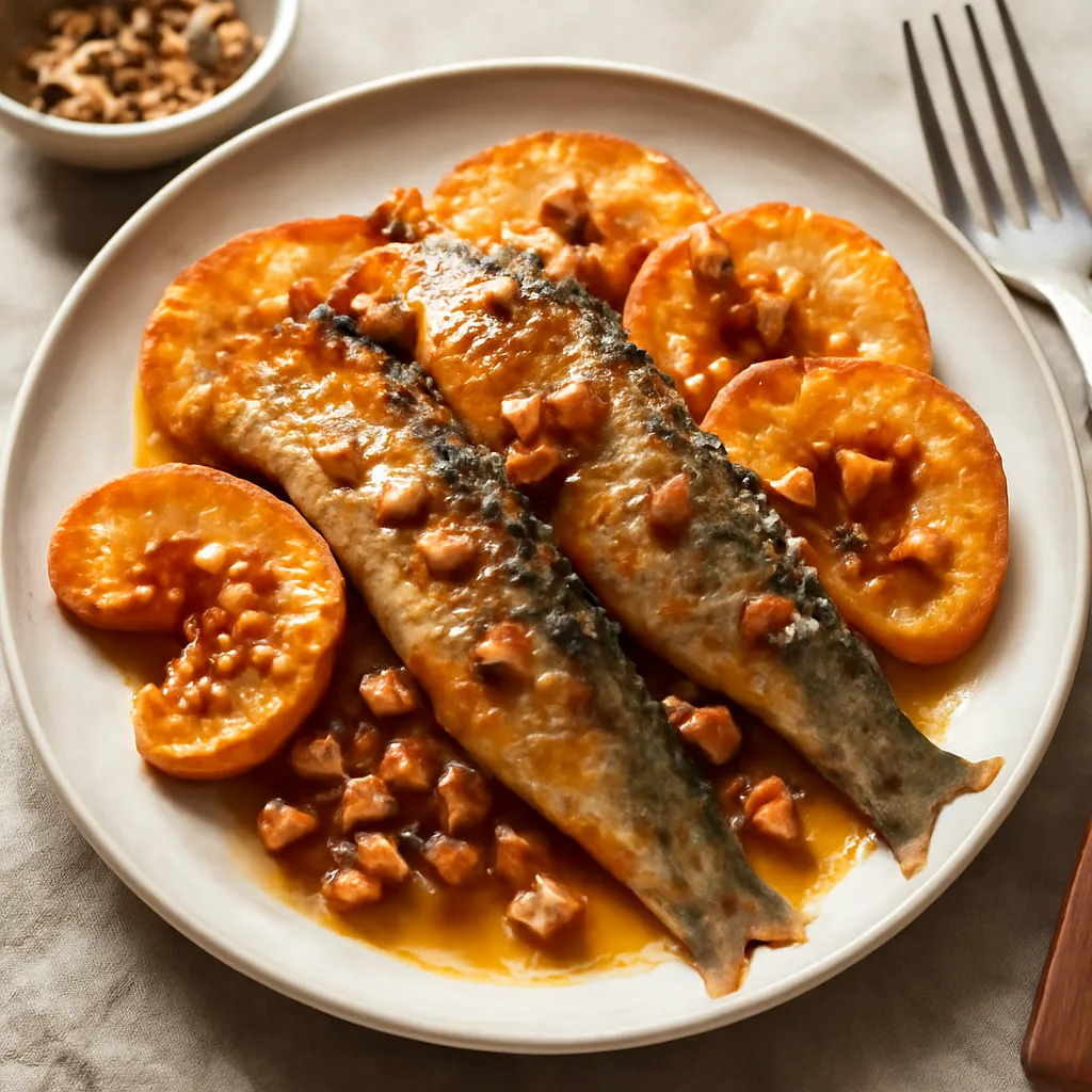 Herring in honey-mustard glaze with caramelized apples and nuts - photo 1