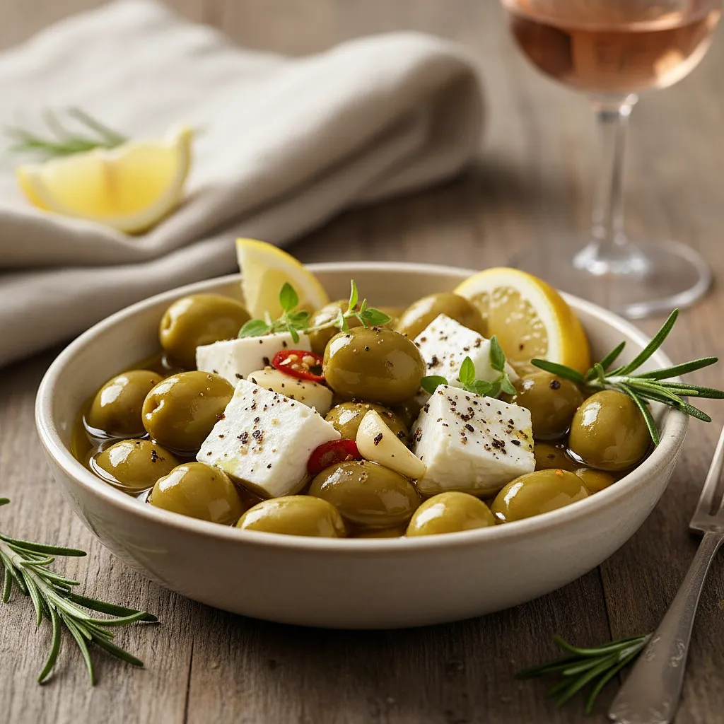 Zielone oliwki marynowane z serem feta - zdjęcie 1