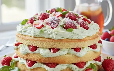 Letni Tort Truskawkowy z Kremem Bazyliowym i Białą Czekoladą