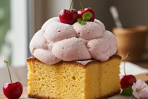 Fluffy Cherry Cloud on Buttery Sponge Cake