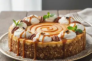 Royal Cheesecake with Caramel and Mascarpone on a Nut Base