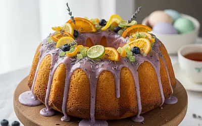 Cytrynowa Babka Wielkanocna z Lawendowym Lukrem i Kandyzowaną Skórką