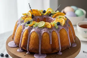 Lemon Easter Cake with Lavender Icing and Candied Peel