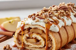 Caramel Apple Roll with Nuts and Mascarpone Cream