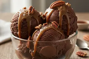 Creamy Chocolate Ice Cream with Salted Caramel and Pecans
