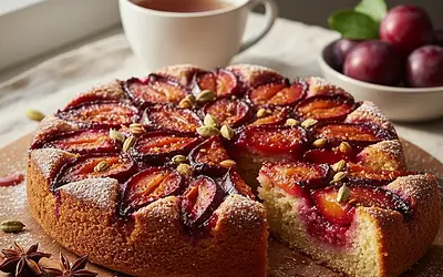 Spiced Upside-Down Cake with Plums and Cardamom