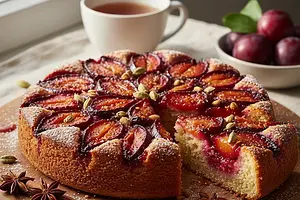 Spiced Upside-Down Cake with Plums and Cardamom