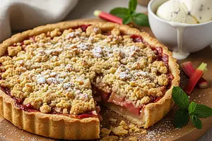 Spring Smile: Crumbly Pie with Rhubarb, Apples, and Vanilla Crumble