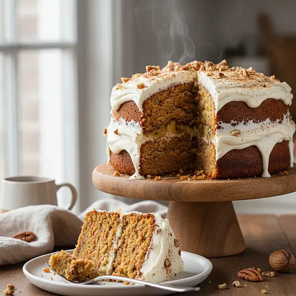 Velvety Carrot-Banana Cake with a Hint of Spice and Cream Cheese Frosting