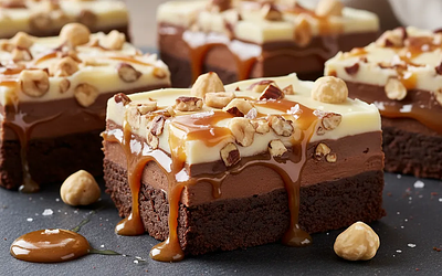 Dekadenckie batony 'Triple Chocolate' z solonym karmelem i prażonymi orzechami laskowymi