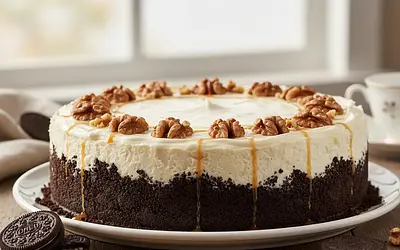 Velvety No-Bake Nut Cheesecake on an Oreo Crust