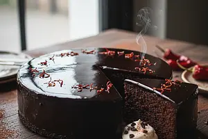 Velvety Chocolate Cake 'Black Pearl' with Mirror Glaze and a Hint of Chili
