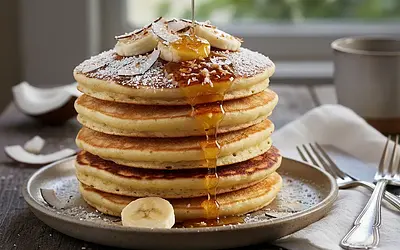 Fluffy Banana Pancakes with a Hint of Coconut - Champion's Fit Breakfast