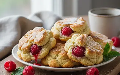 Fluffy Biscuit Clouds from the Pan with Raspberry Heart