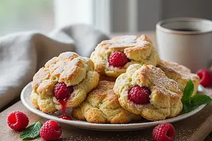 Puszyste Chmurki Biszkoptowe z Patelni z Malinowym Sercem