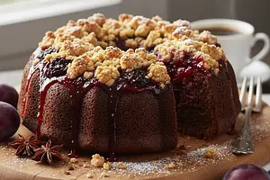 Chocolate-Spiced Cake with Plum Jam and Crumble
