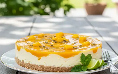 Summer Yogurt Cheesecake with Mango-Passion Fruit Mousse