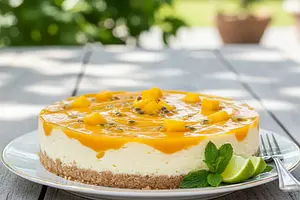 Summer Yogurt Cheesecake with Mango-Passion Fruit Mousse
