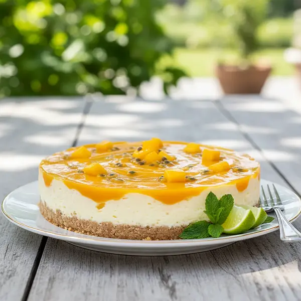 Summer Yogurt Cheesecake with Mango-Passion Fruit Mousse