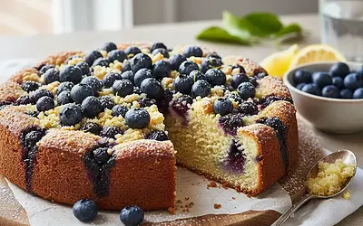 Quick Yogurt Cake with Blueberries and Lemon Crumble