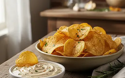 Domowe Chipsy Ziemniaczane z Kremowym Dipem Czosnkowym