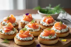 Mini kanapki z wędzonym łososiem i kremowym serkiem koperkowym