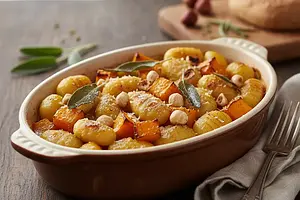 Baked Gnocchi with Pumpkin, Sage, and Hazelnuts in a Butter Sauce