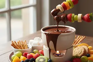 Chocolate fondue with fruits