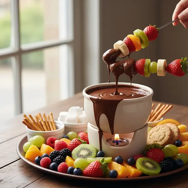 Chocolate fondue with fruits