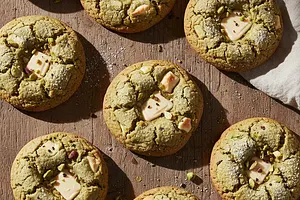 Cracked Pistachio Cookies with White Chocolate and Cardamom