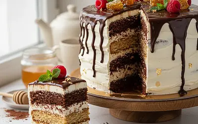 Chocolate-Honey Spartak Cake with Mascarpone Cream