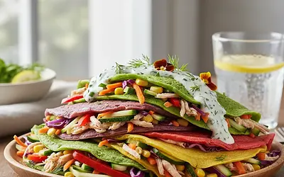 Rainbow Spinach Pancakes with Chicken and Vegetables