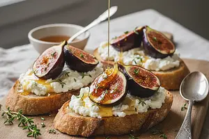 Toasts with ricotta, roasted figs, and thyme honey