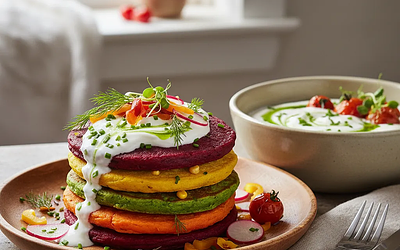 Tęczowe Naleśniki Warzywne z Sosem Jogurtowym