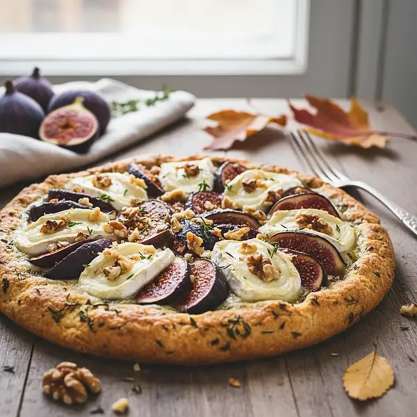Autumn tart with figs, goat cheese, and walnuts on a thyme shortcrust base