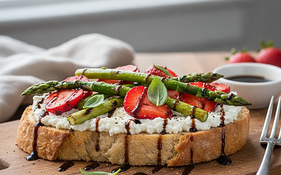 Grzanki z Ricottą, Grillowanymi Szparagami i Truskawkami z Nutą Balsamiczną