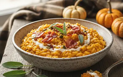 Autumn Pumpkin Risotto with Sage and Crispy Bacon