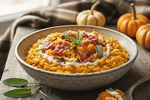 Autumn Pumpkin Risotto with Sage and Crispy Bacon