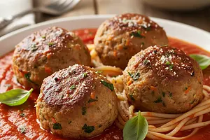 Rainbow Turkey Meatballs with Hidden Vegetables in Velvety Tomato Sauce