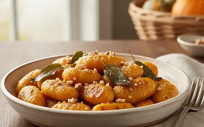 Aksamitne Gnocchi Dyniowe z Masłem Szałwiowym i Prażonymi Orzechami Włoskimi