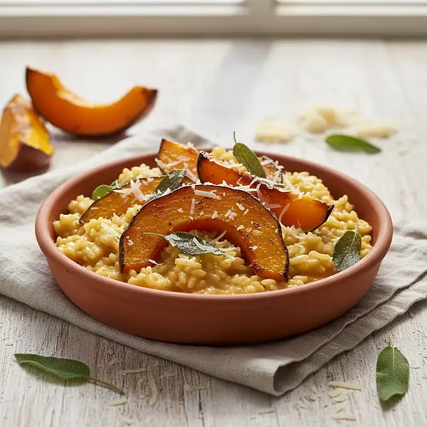 Kremowe risotto z pieczoną dynią, szałwią i parmezanem